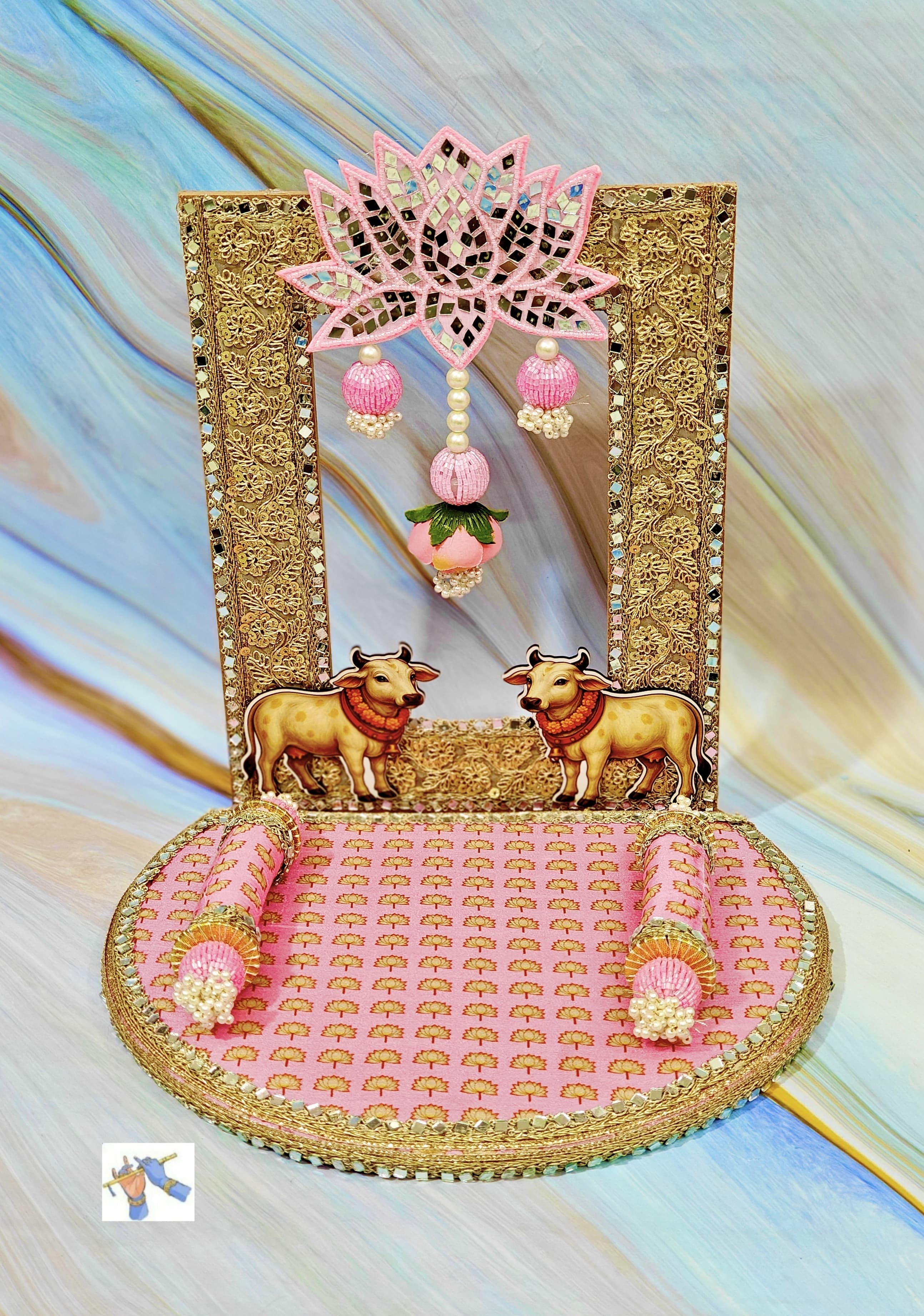 wooden Foldable singhasan for your Mandir Ganpati or laddu gopal, pink